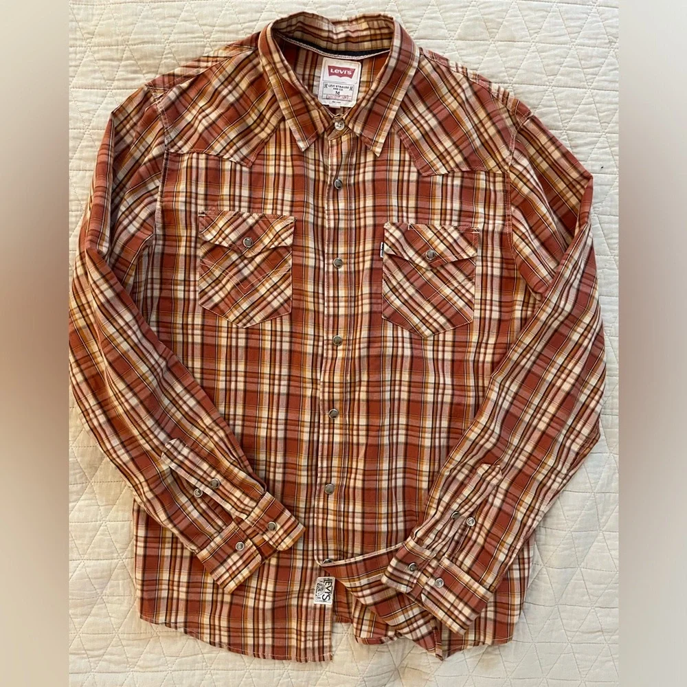 Levi's Vintage Snap Front Patch Pocket Western‎ Cut Chores Shirt Size M